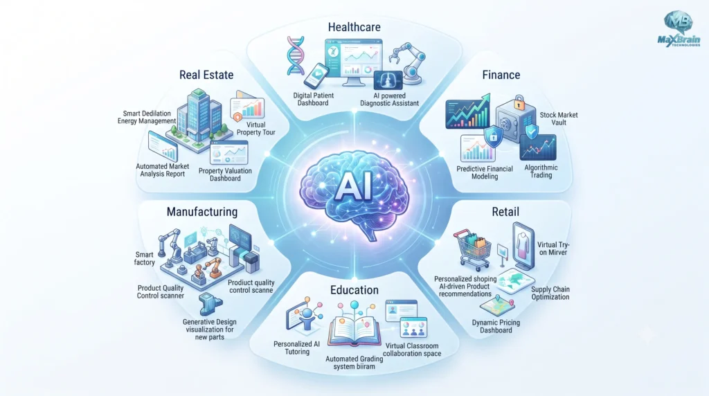  A professional team of experts collaborating in a modern office, utilizing advanced holographic AI interfaces and data analytics to showcase the capabilities of a top-tier Generative AI development company.